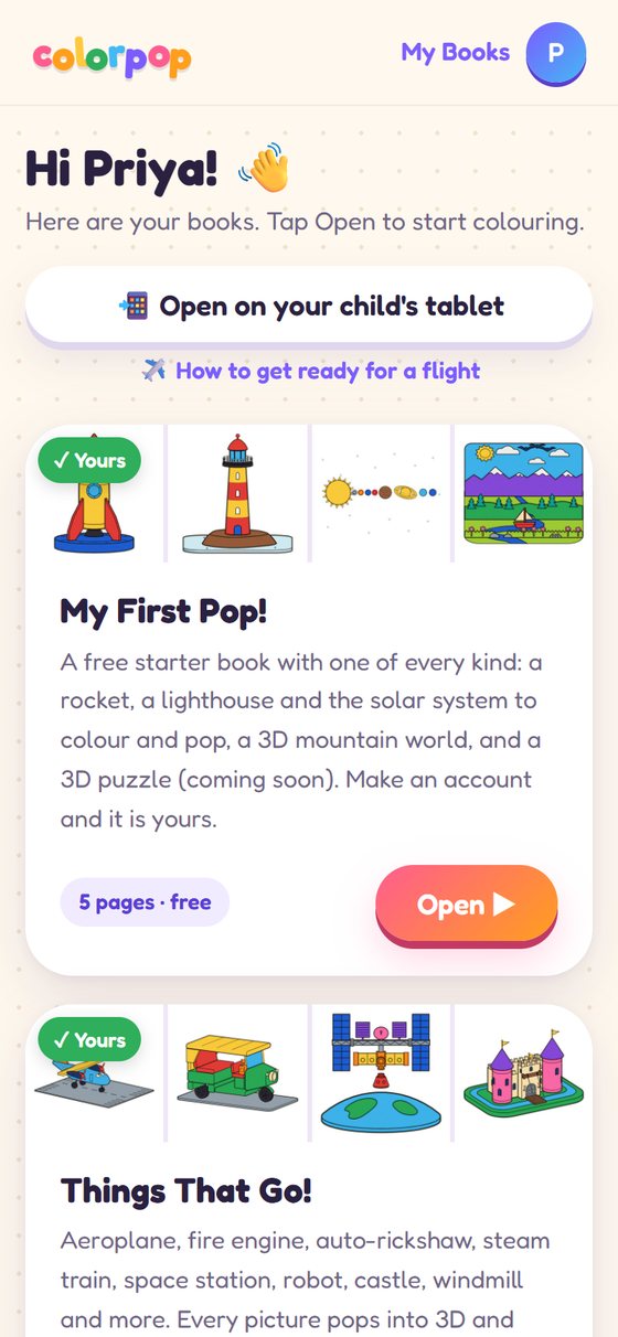 My Books on the parent's phone with the Open on your child's tablet button